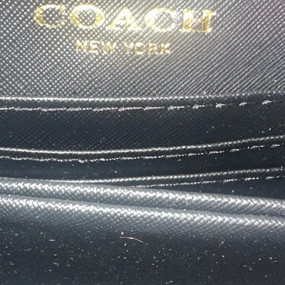 Snoopy Coach Black Leather Card Holder with Gold Logo